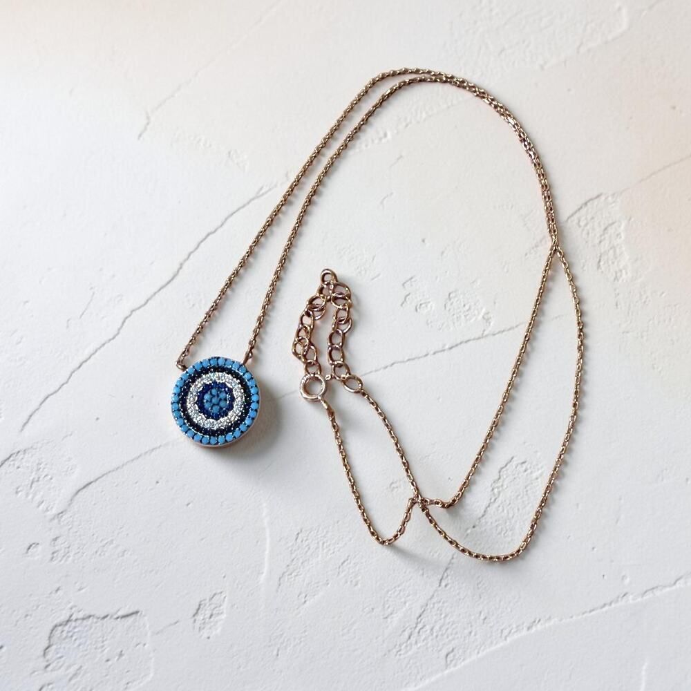 Evil Eye Rose Gold Plated Sterling Silver Multi Color CZ Necklace